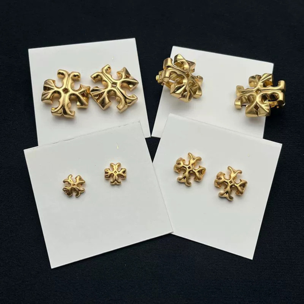 Tory Burch 3D Double Gold Plated Copper Stud Earrings
